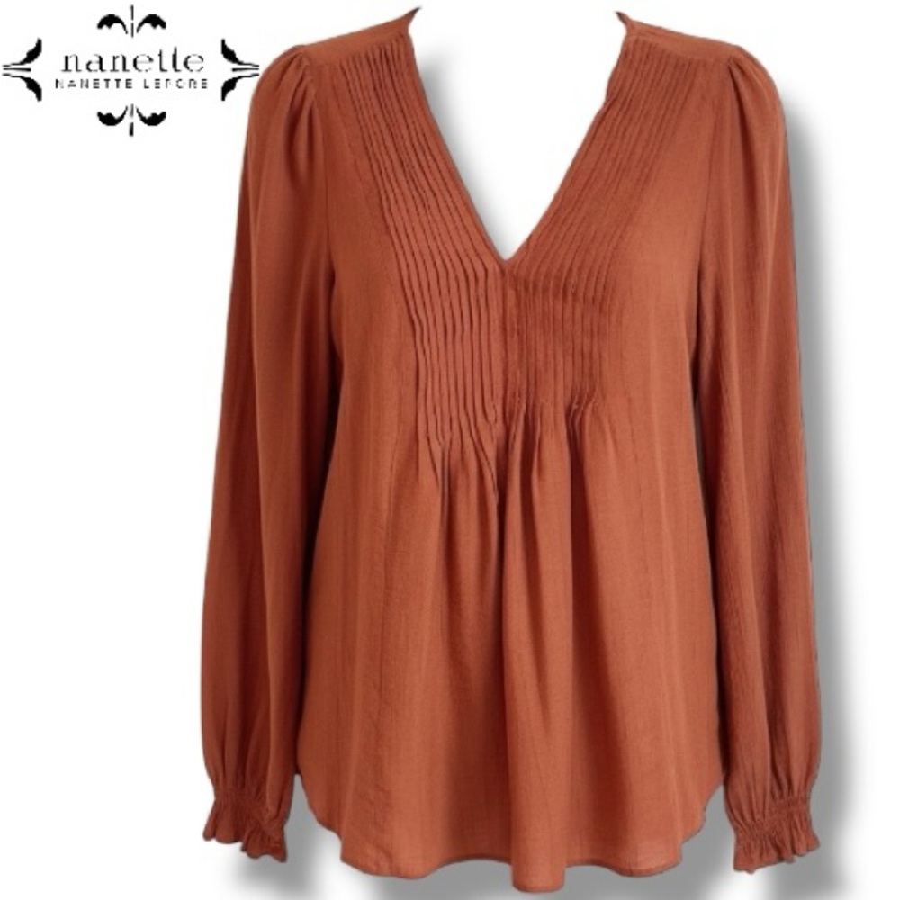 Nanette by Nanette Lepore Boho Top Rayon/Poly V-Neck Long Sleeve Blouse | Size M